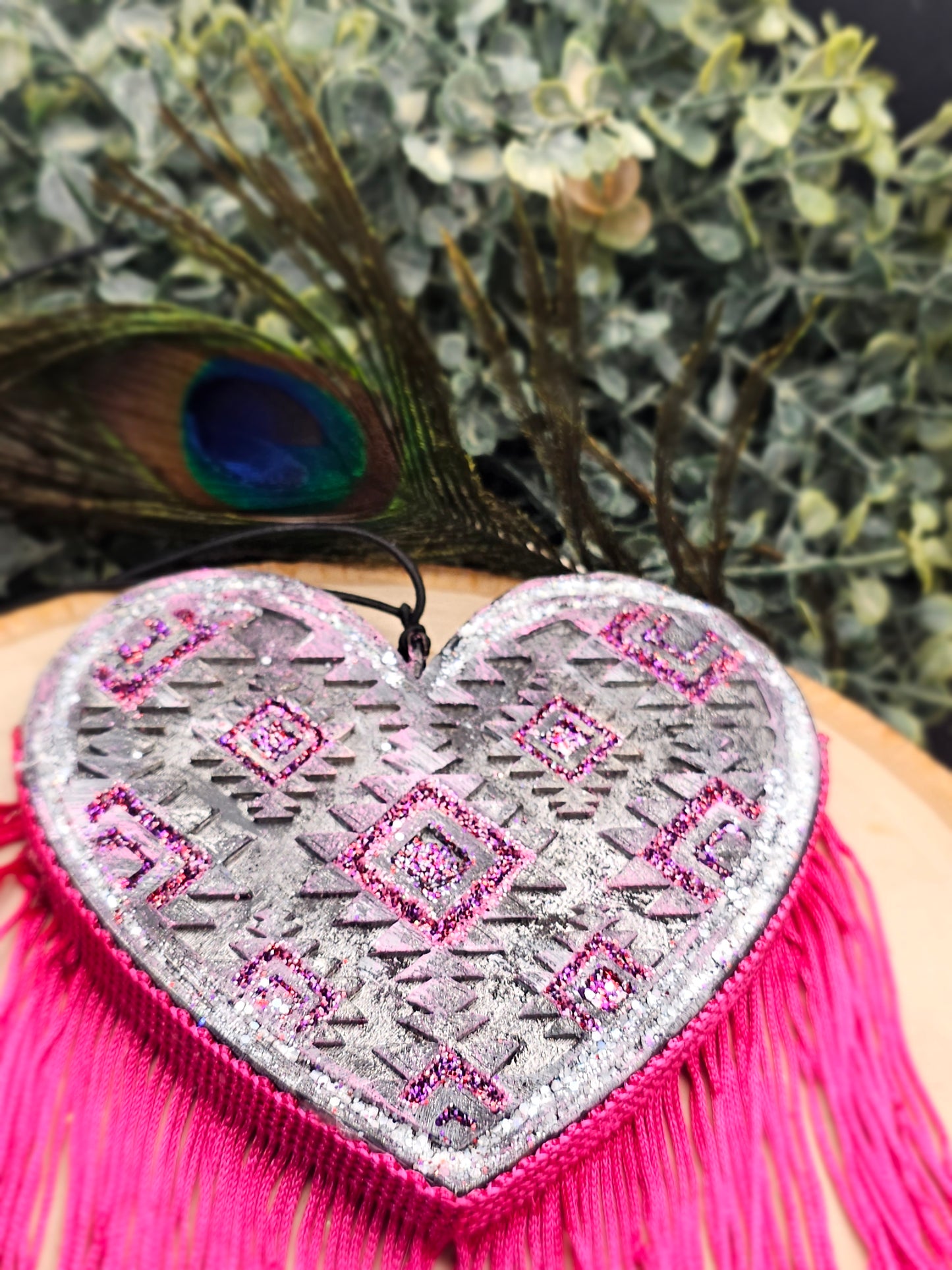 RTS {Aztec Heart with Hot pink Fringe} - Cozy Flannel Scent