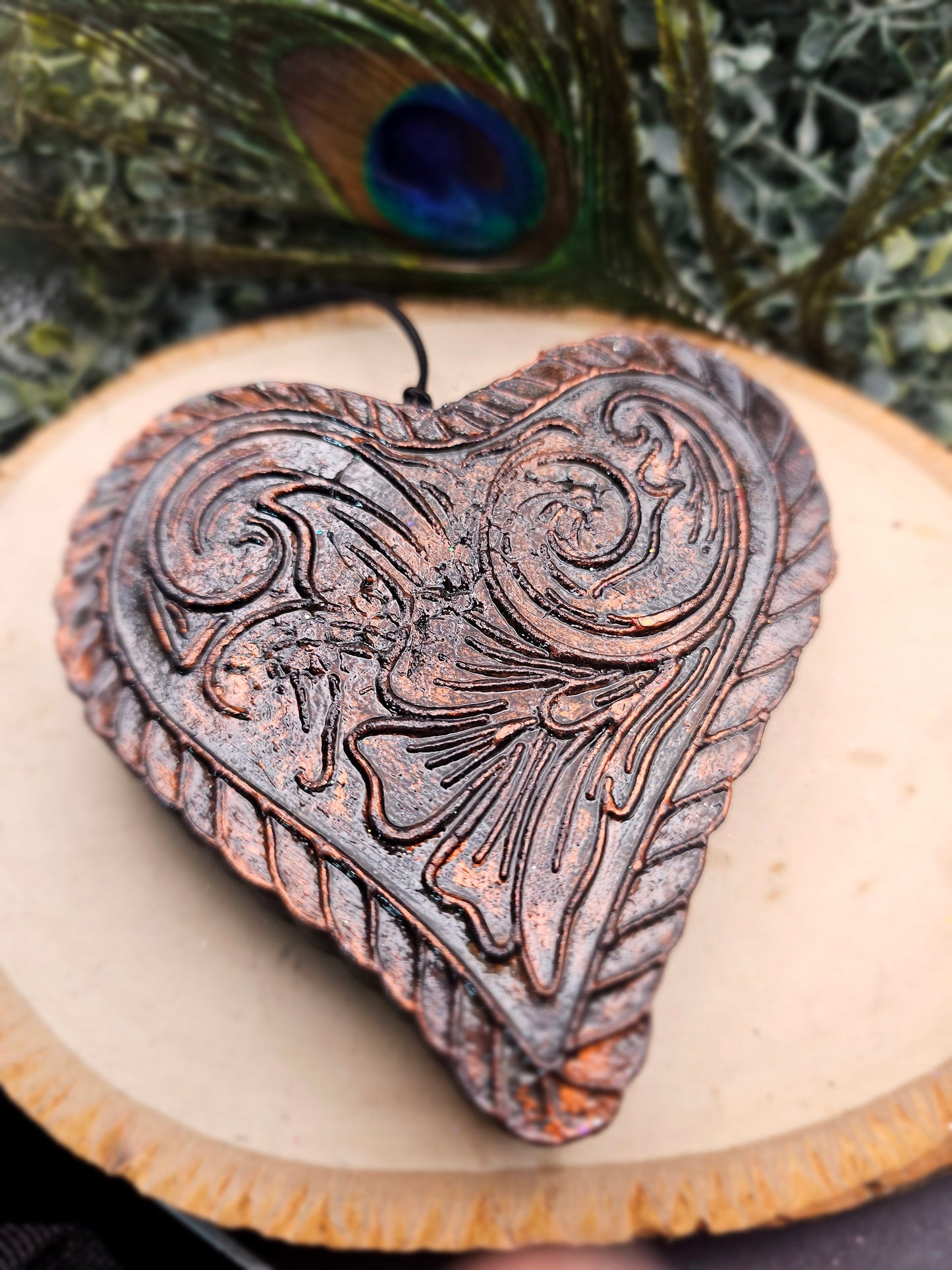RTS - Tooled Leather Heart - {Cinnamon Sugar Donut Scent}