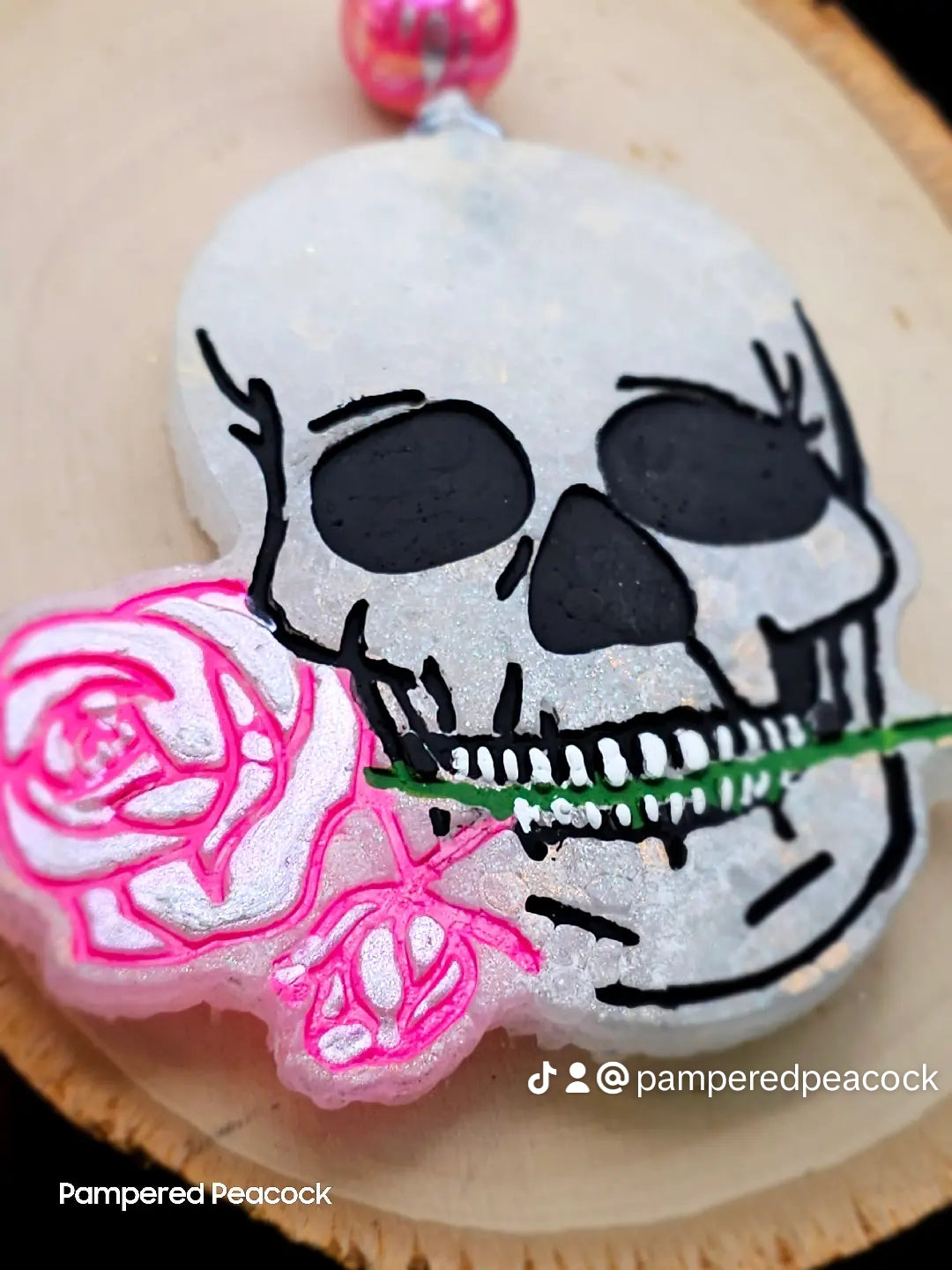 RTS -Skull with Pink Rose in Mouth - {Eucalyptus Mint and Rain FRAGRANCE} Freshie *