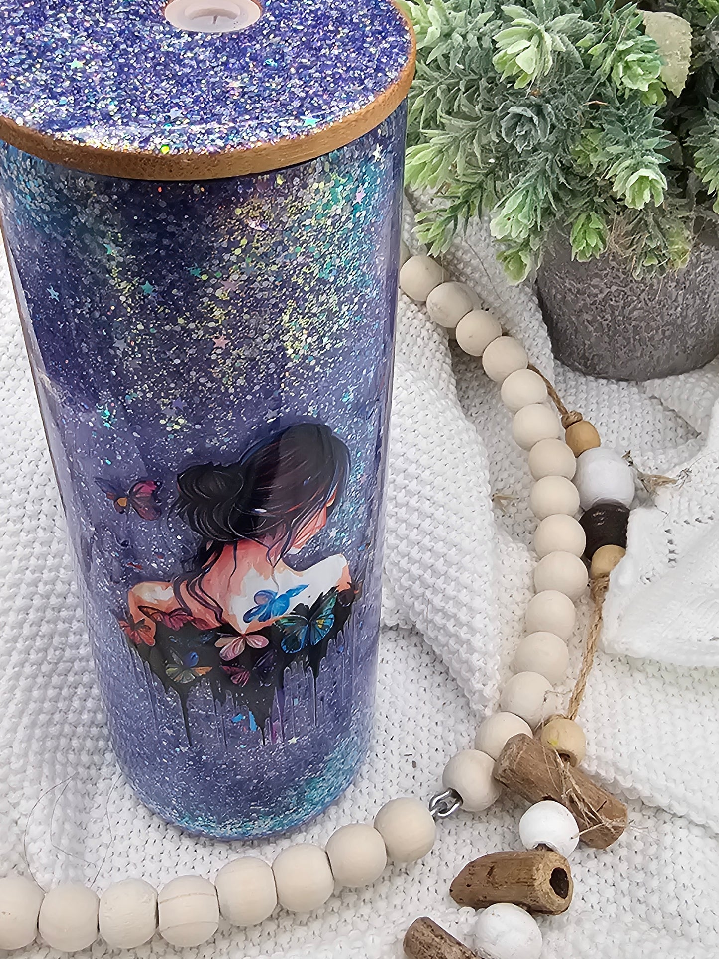 RTS {Madame Butterfly} 20oz Glass Snow globe Tumbler *