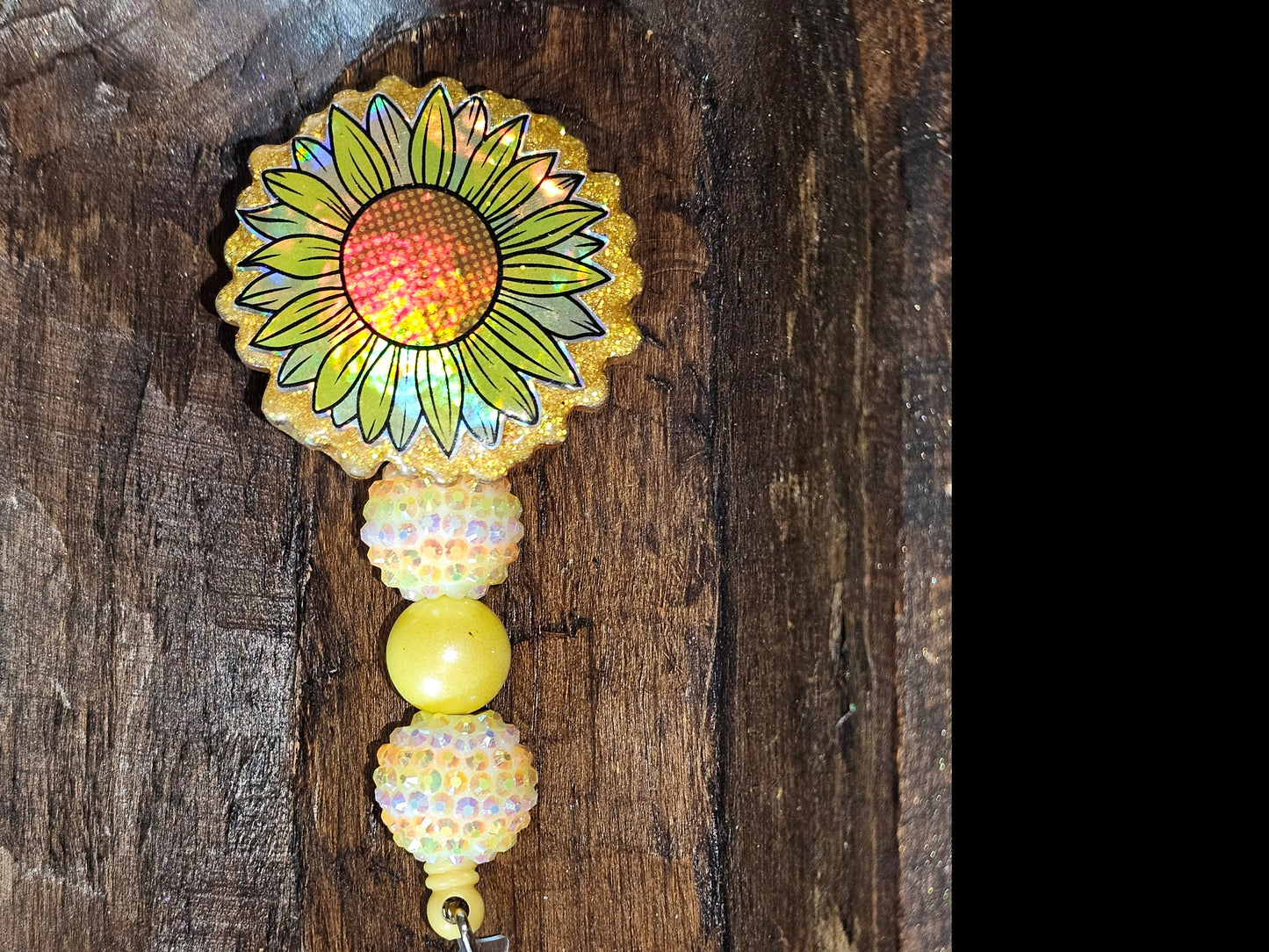 RTS {Iridescent Sun Flower} Beaded Badge Reel