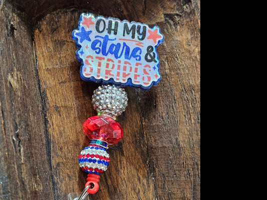 RTS {Stars & Stripes} Beaded Badge Reel