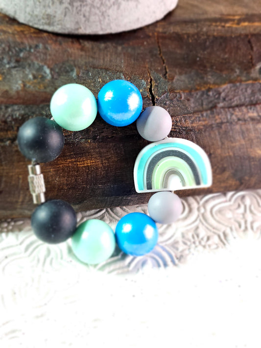 Beaded Tumbler Handle Charm Rings {Blue Rainbow}