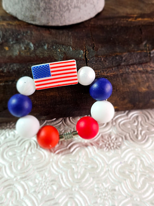 Beaded Tumbler Handle Charm Rings {Red, White, and Blue with Flag}