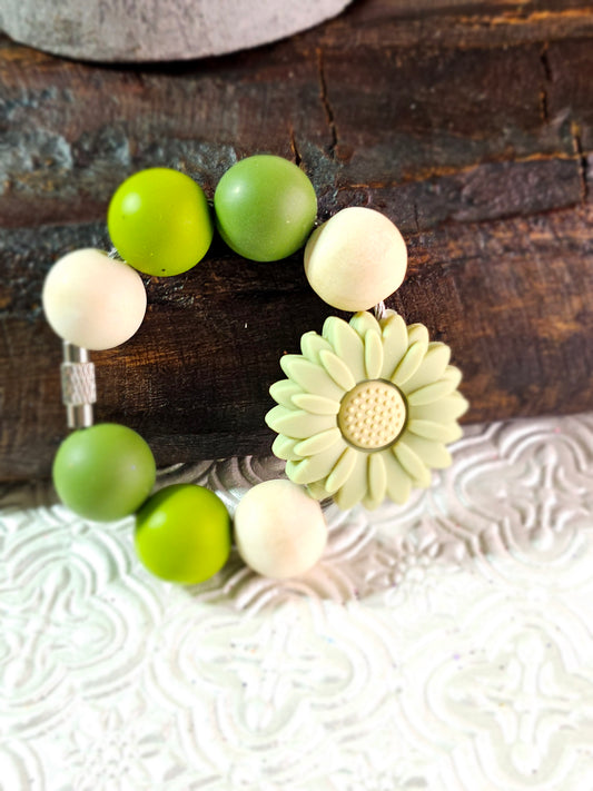 Beaded Tumbler Handle Charm Rings {Greens and Cream Flower}