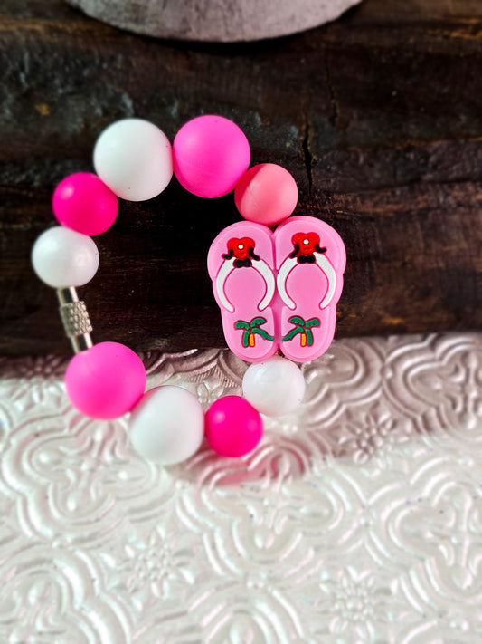 Beaded Tumbler Handle Charm Rings {pink and white flip flops}