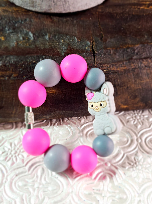 Beaded Tumbler Handle Charm Rings {pink/gray/white with Llama}