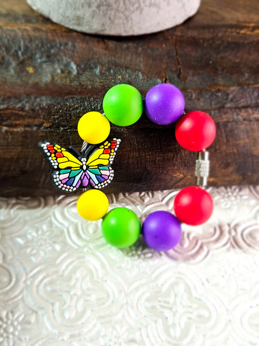 Beaded Tumbler Handle Charm Rings {Rainbow butterfly}