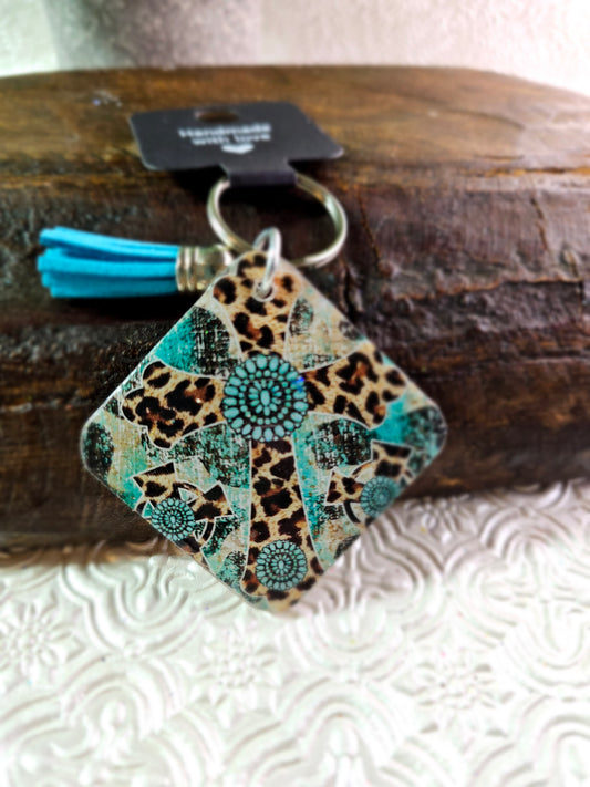 RTS {Turquoise Cheetah} Beaded Keychain