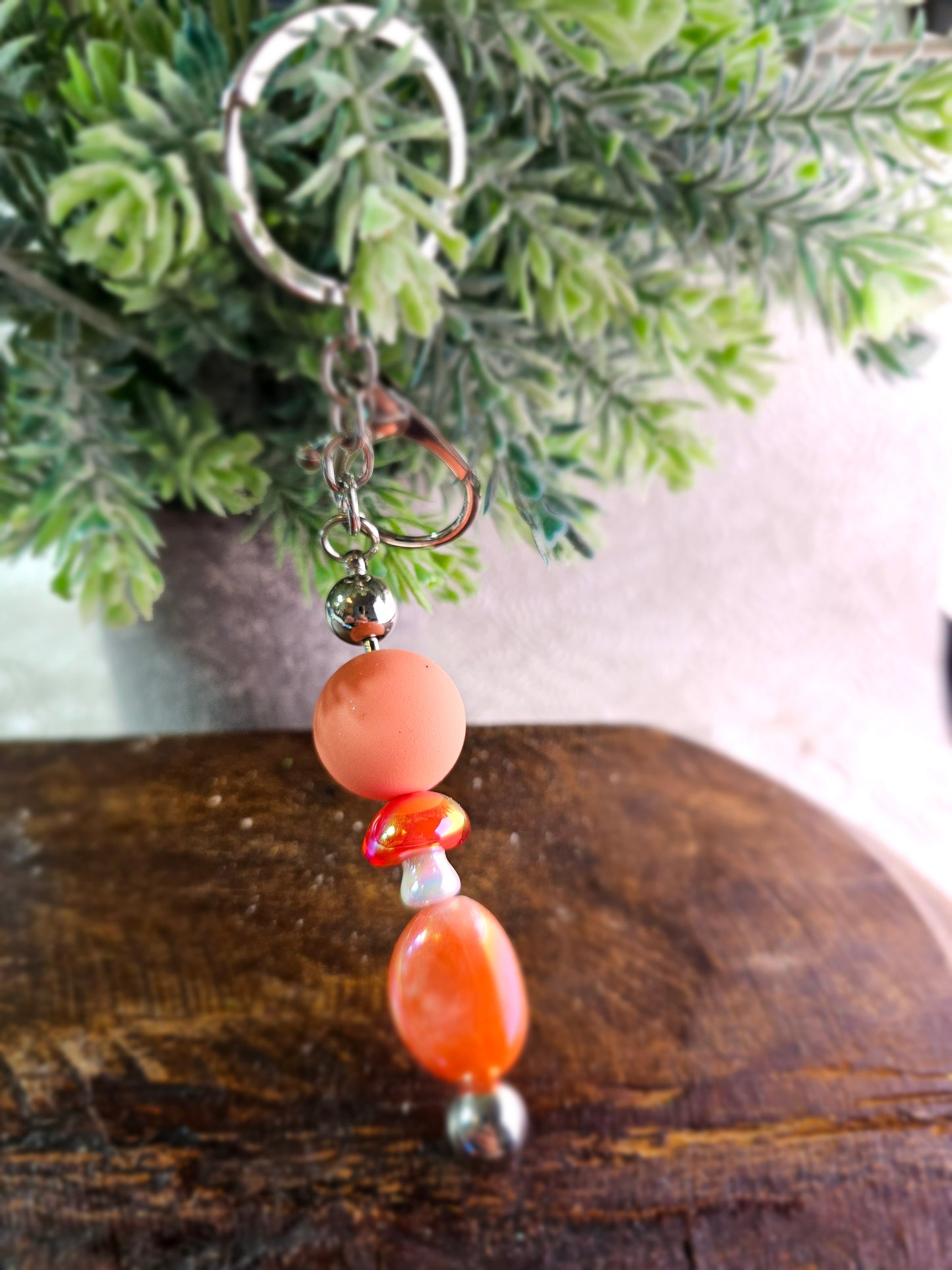 RTS {Coral Mushroom} Beaded Keychain