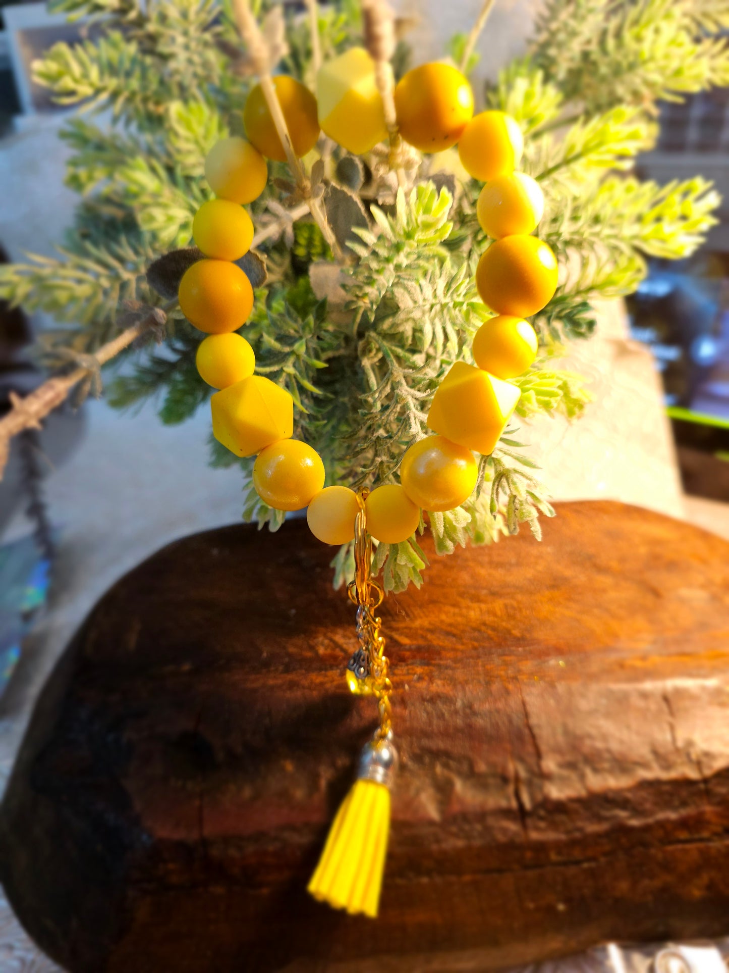 RTS {Yellow Silicone} Beaded Wristlet