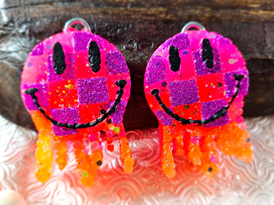 Freshie- Hot Pink/ Orange/Purple Smiley Drip (VENT PAIR) - {Black Cherry Merlot Scent} - RTS