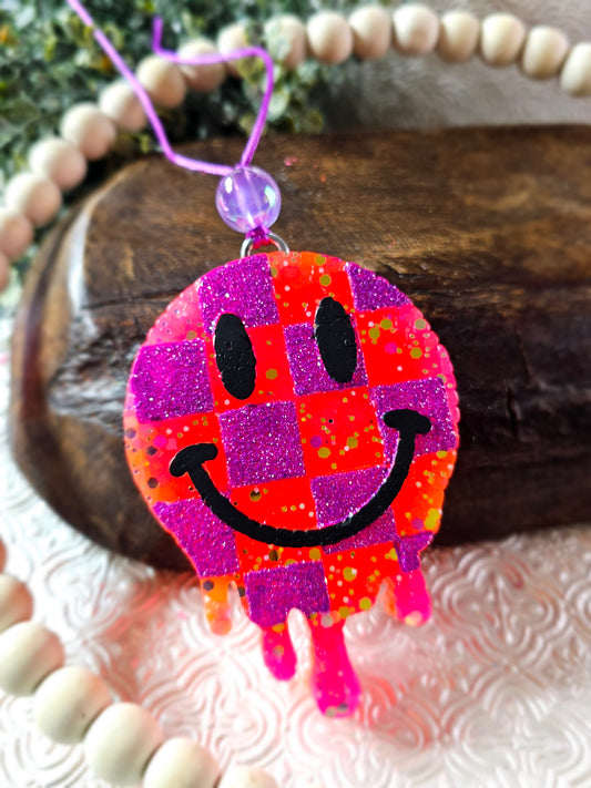 Freshie- Hot Pink/ Orange/Purple Smiley Drip- {Black Cherry Merlot Scent} - RTS