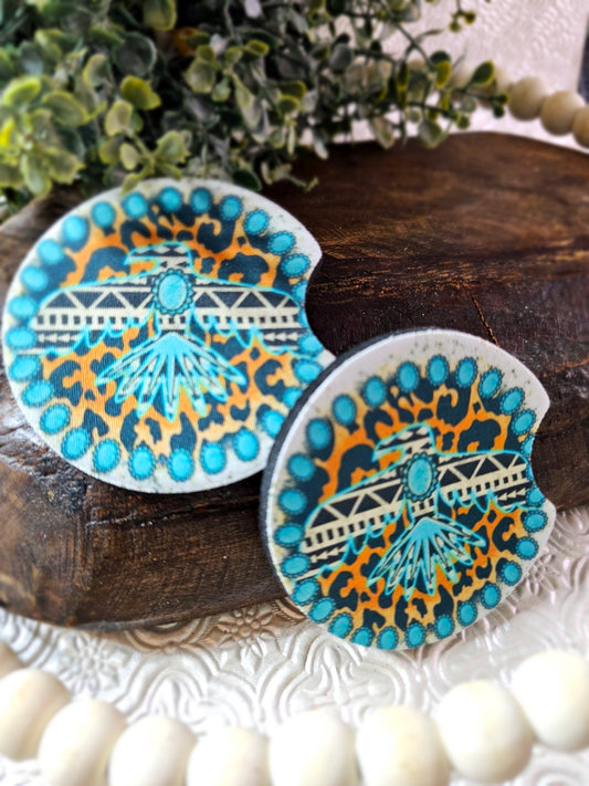 RTS {Turquoise Freebird}set of 2 Neoprene Coasters