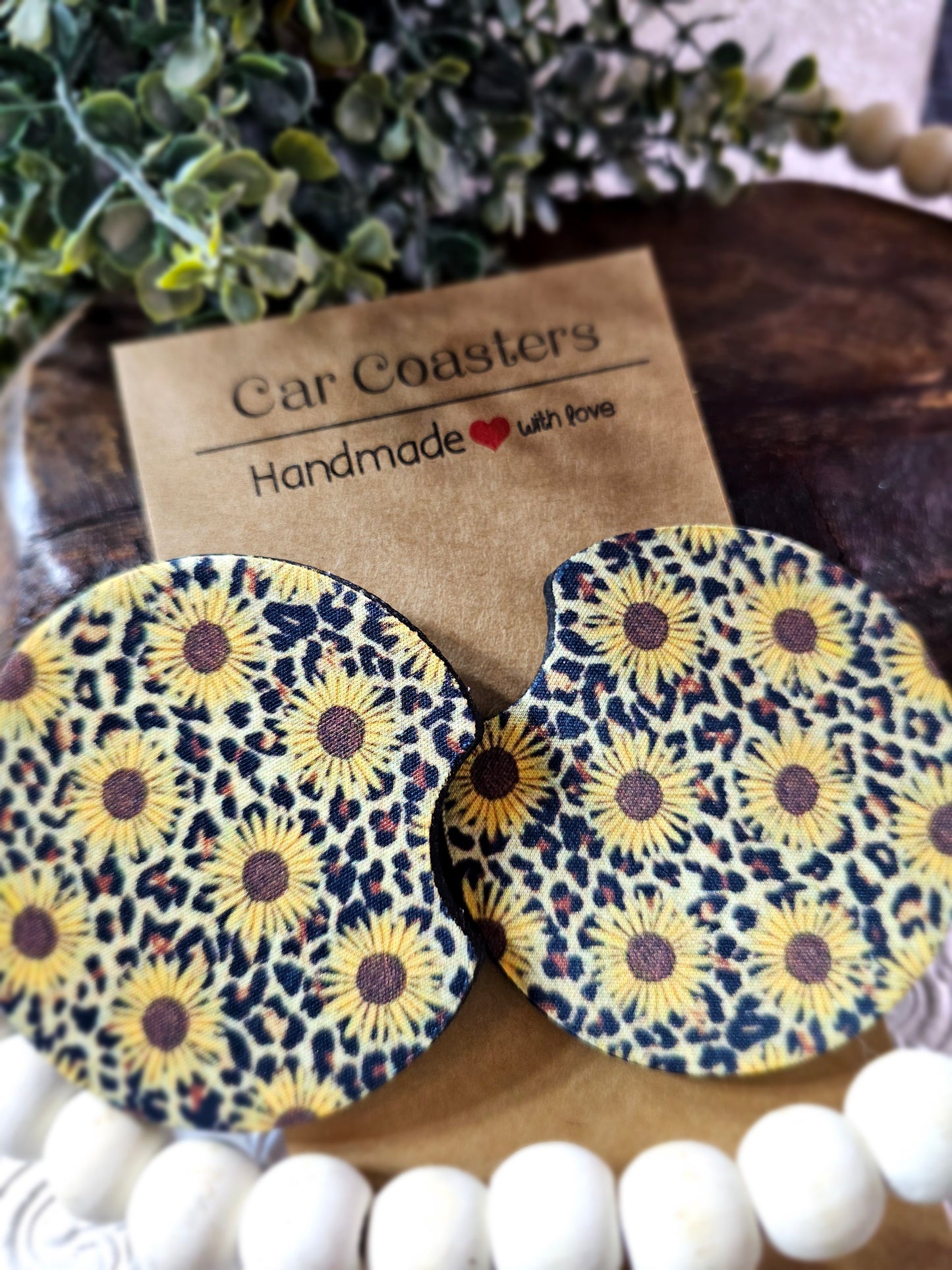 RTS {Cheetah Sunflower} set of 2 Neoprene Coasters