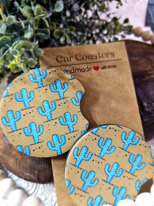 RTS {Blue Cactus) Set of 2 Neoprene Coasters