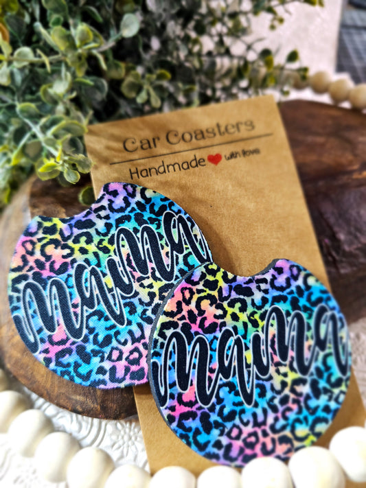 RTS {Mama rainbow Cheeta) Set of 2 Neoprene Coasters