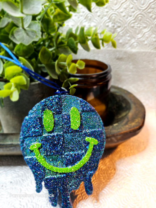 RTS- Smiley Drip in Blue and Neon Green {Pink Sands Scent} Freshie