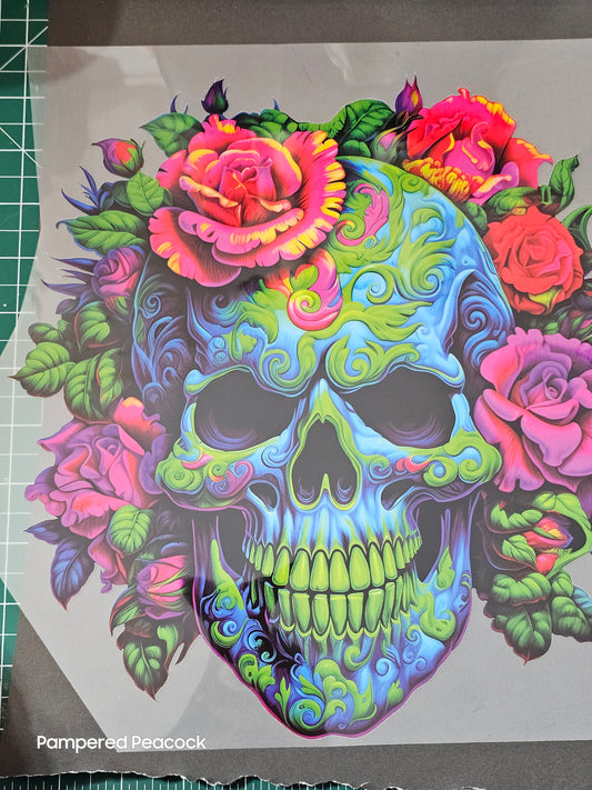 {Bright Colored Skull With Floral} -Shirt - RTC