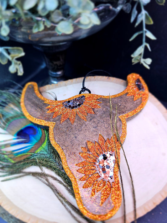 RTS- Copper Sunflower Bull Skull {Georgia Peach Scent} Freshie